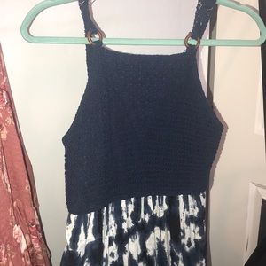 Blue and white crochet and tie-dye pattern dress